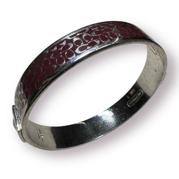 Coach Burgundy & Silver C Signature Silver-Tone Bangle Cuff Bracelet‎ - 7.25" - Picture 6 of 6
